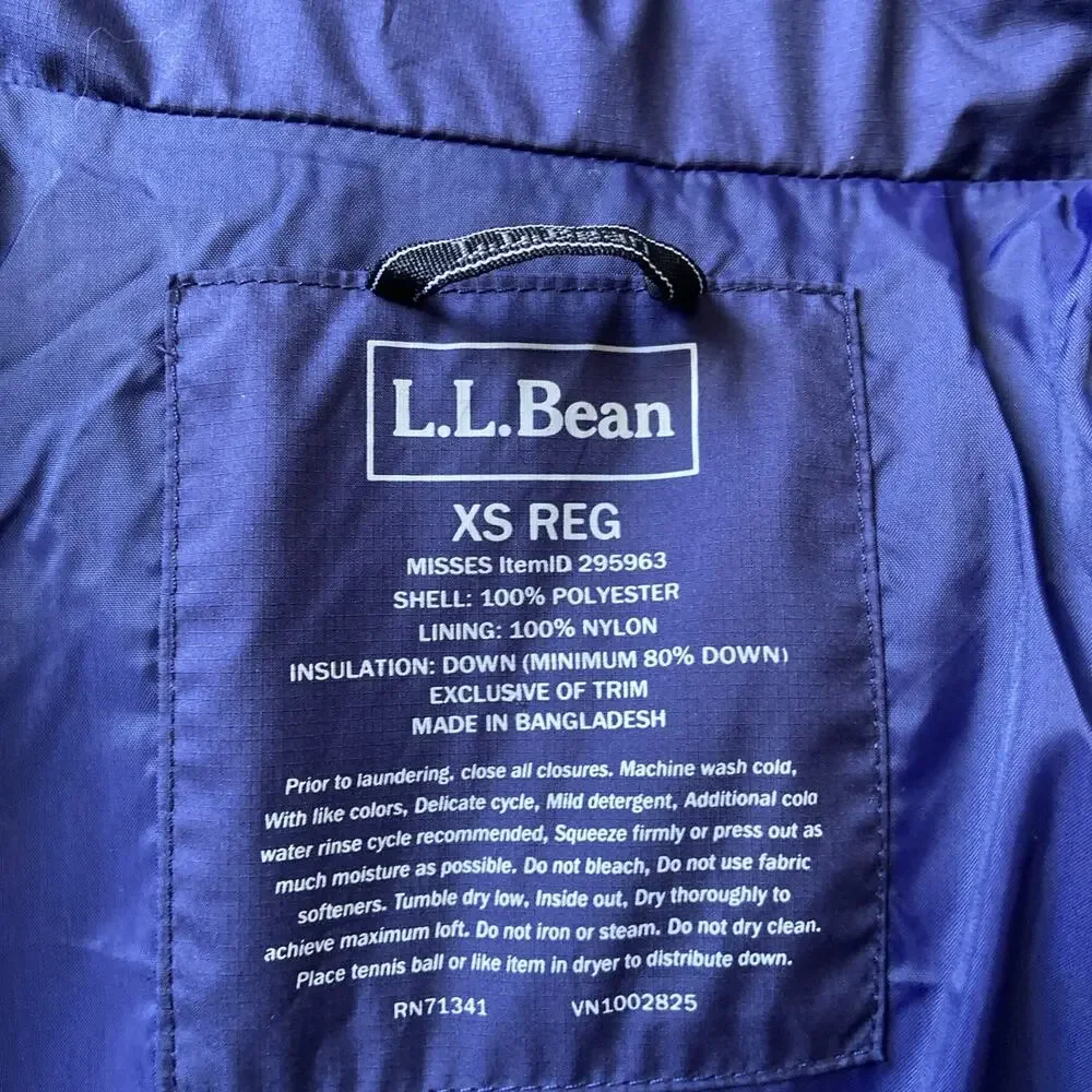 L.L. Bean Down Tek Down Puffer Coat Sz XS Blue Length